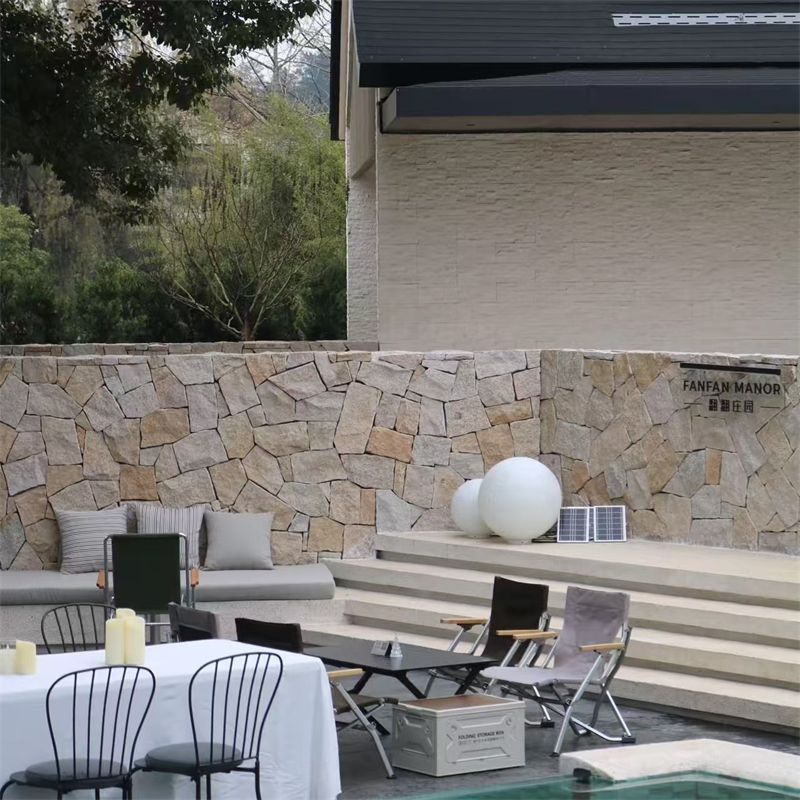 黄石凝光 天然黄锈石碎拼石 虎皮黄蘑菇石 外墙条形文化石