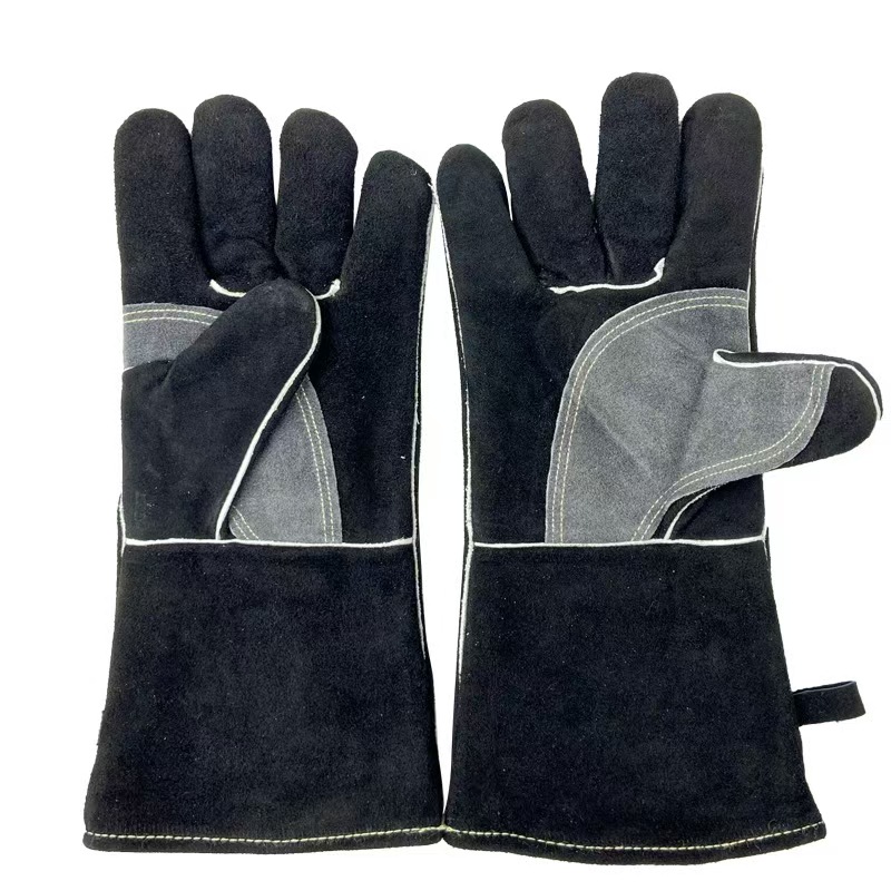 双层长款皮革电焊手套隔热耐高温防飞溅手套劳保焊接手套