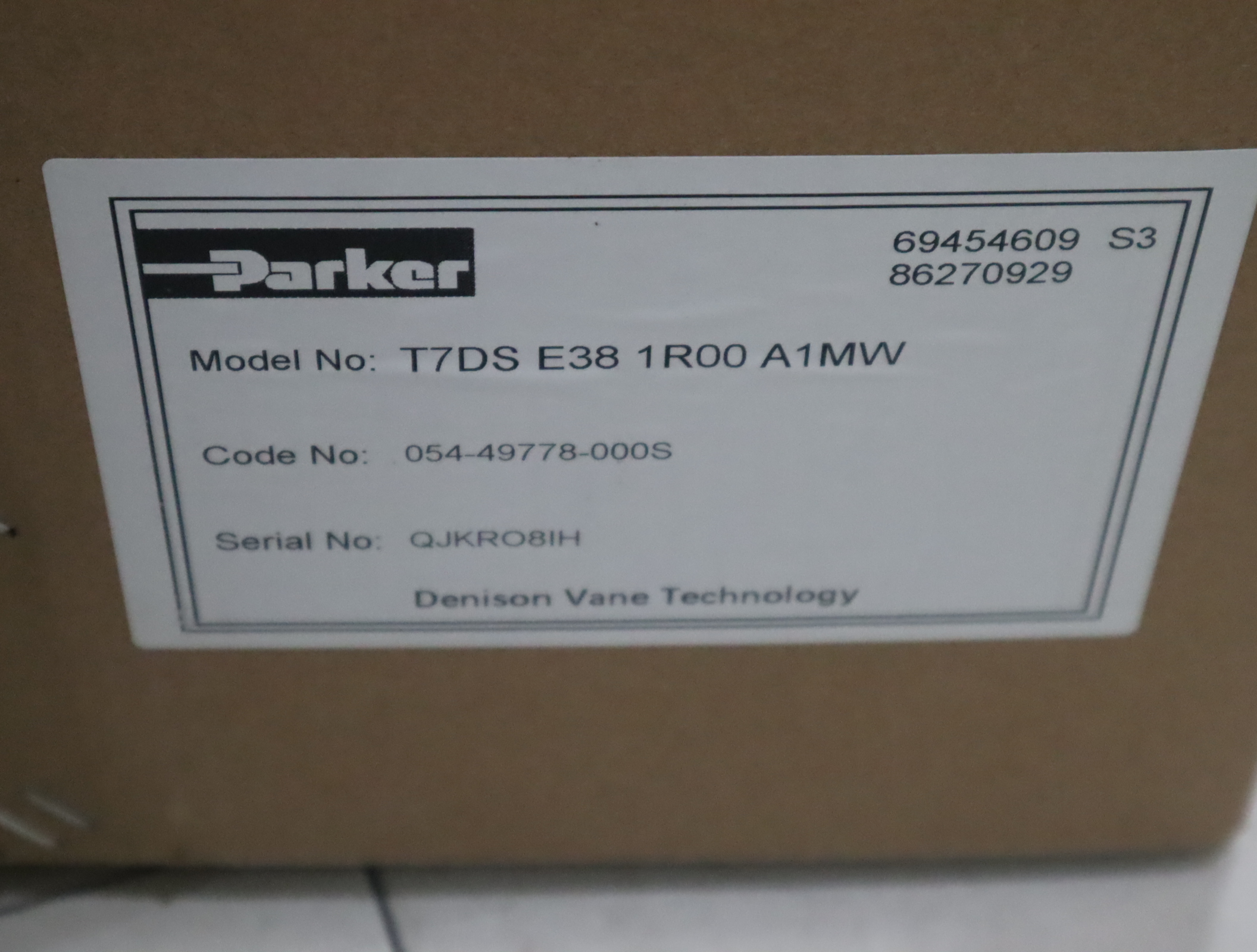 T7DS E38 1R00 A1MW 054-49778-000S 派克PARKER叶片泵