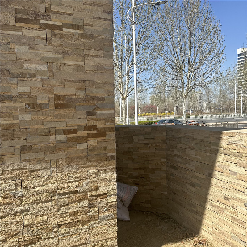 现代南非 黄砂岩文化石 黄木纹碎拼石石材 园林景观墙面石