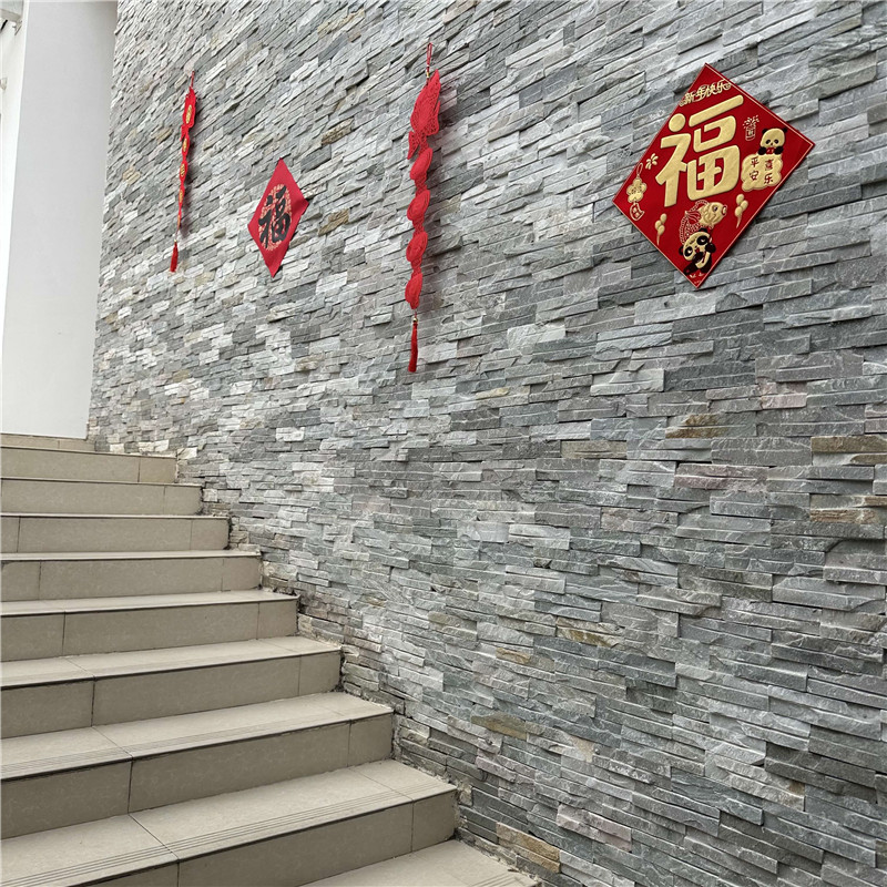 纹理古朴 灰色文化石电视背景墙 不规则碎拼石 古堡灰石材