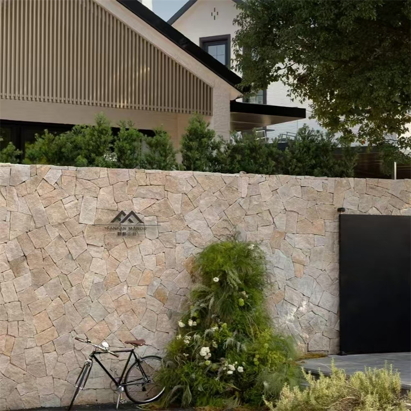 庭院铺设 黄锈石文化石片岩 土黄色蘑菇石 天然黄木纹碎拼石