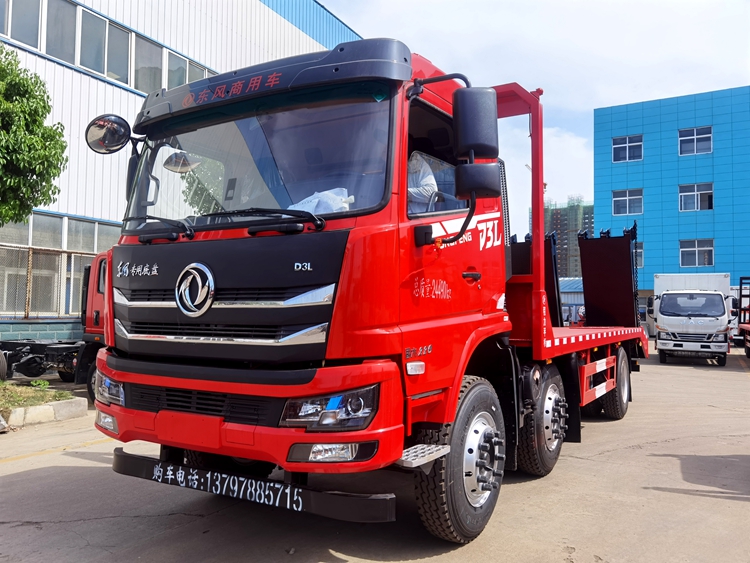 东风专底D3L小三轴平板运输车 加装液压折叠爬梯 