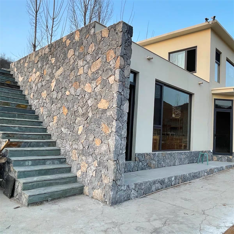 车库铺贴 蓝石英乱形文化石 不规则碎拼片石 景观墙石材 