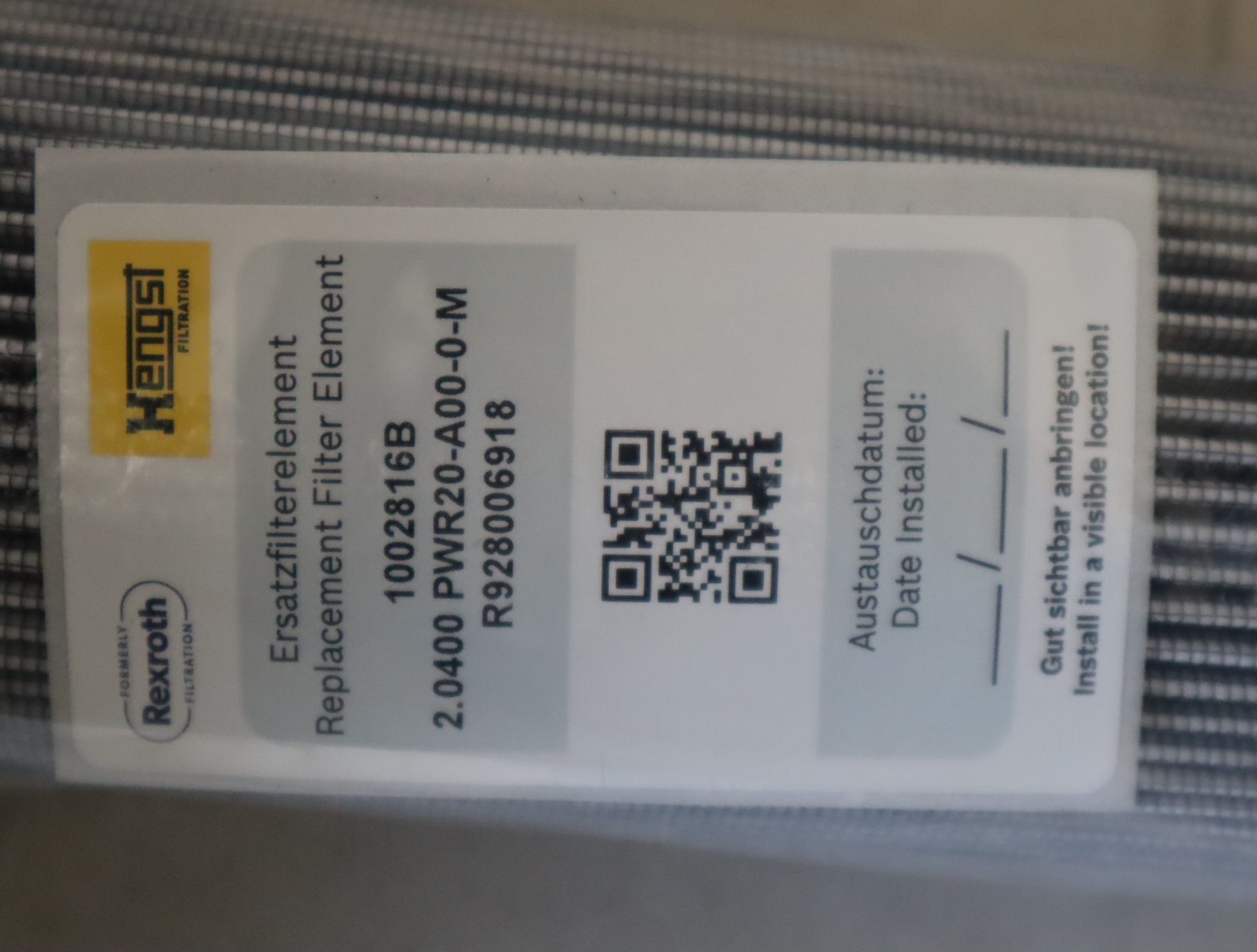 R928006918 2.0400 PWR20-A00-0-M 1002816B 汉格斯特HENGST滤芯