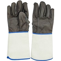头层深色牛皮手掌加托虎口加皮帆布大宽袖加长电焊接隔热焊工手套 