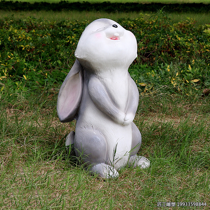 玻璃钢草坪动物小灰兔造型摆件雕塑