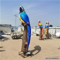 玻璃钢彩绘ying鹉立体动物摆件雕塑