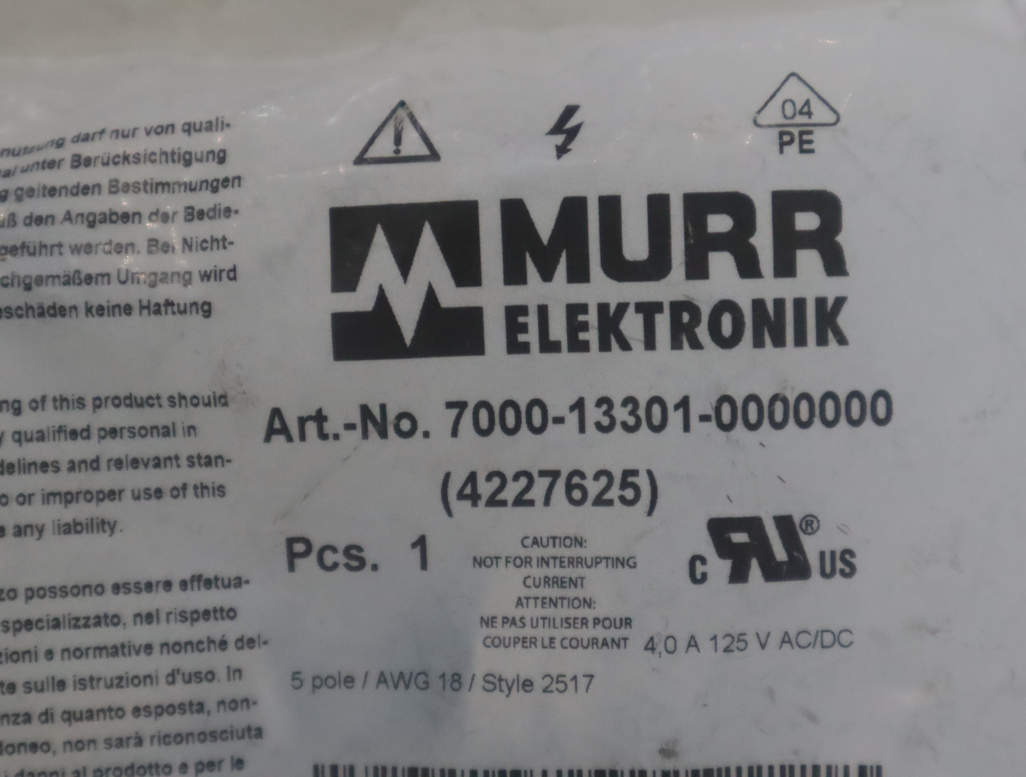 7000-4227625255G1 德国穆尔MURR插头