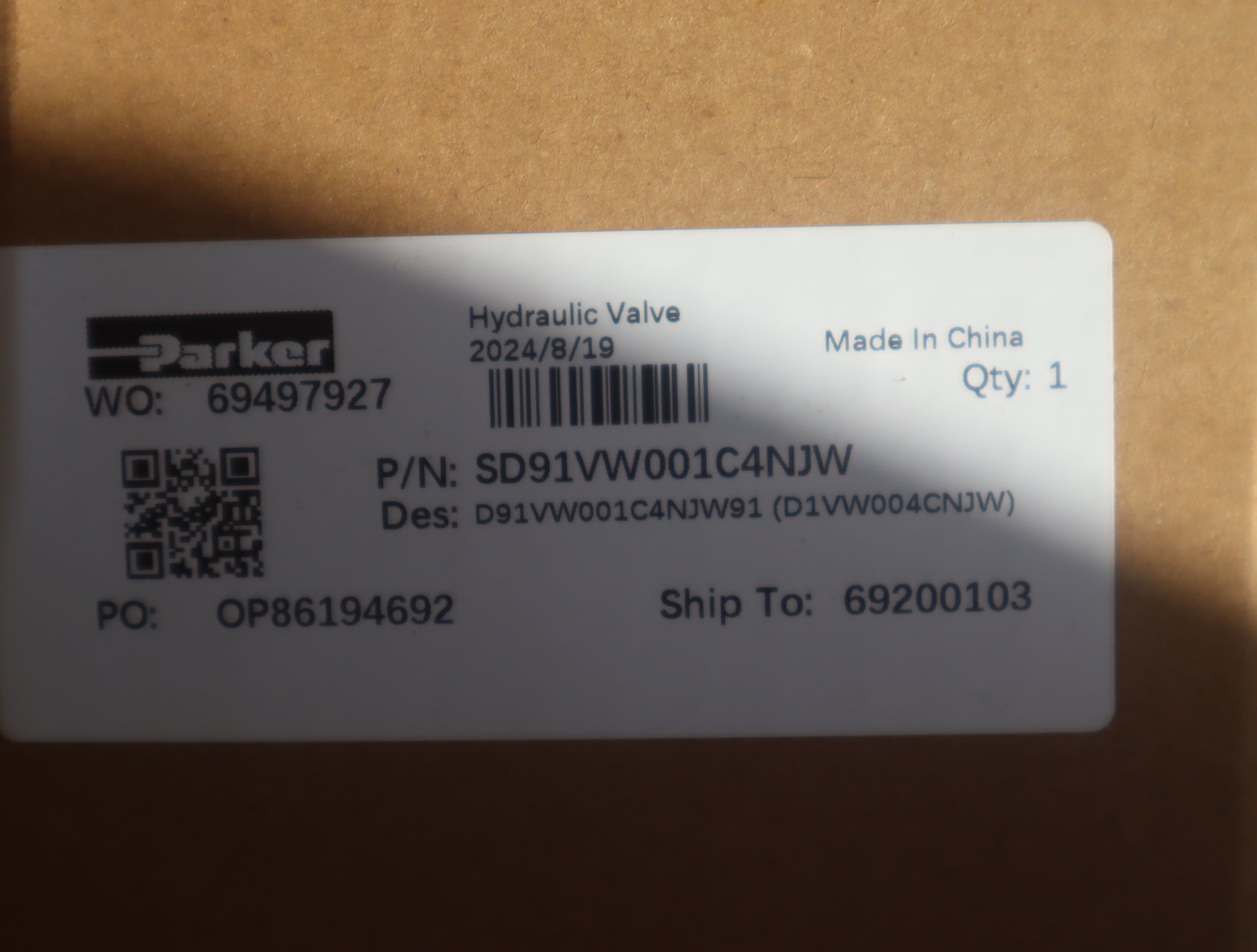 SD91VW001C4NJW 派克PARKER电液阀D91VW001C4NJW91 D1VW004CNJW