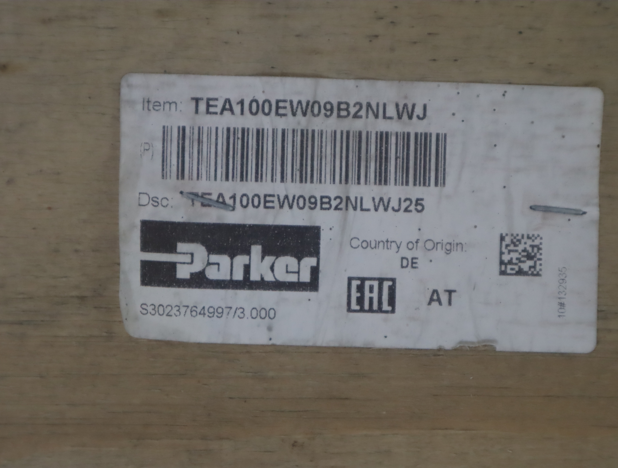  美国派克PARKER比例插装阀TEA100EW09B2NLWJ TEA100EW09B2NLWJ25