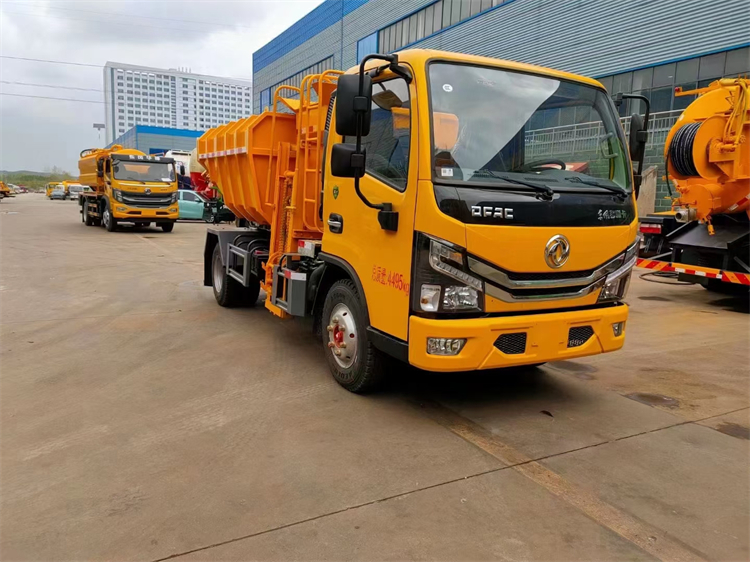 侧挂桶式/污泥自卸车 链条吊桶翻斗自卸 挂黄牌-箱体拉载5个方