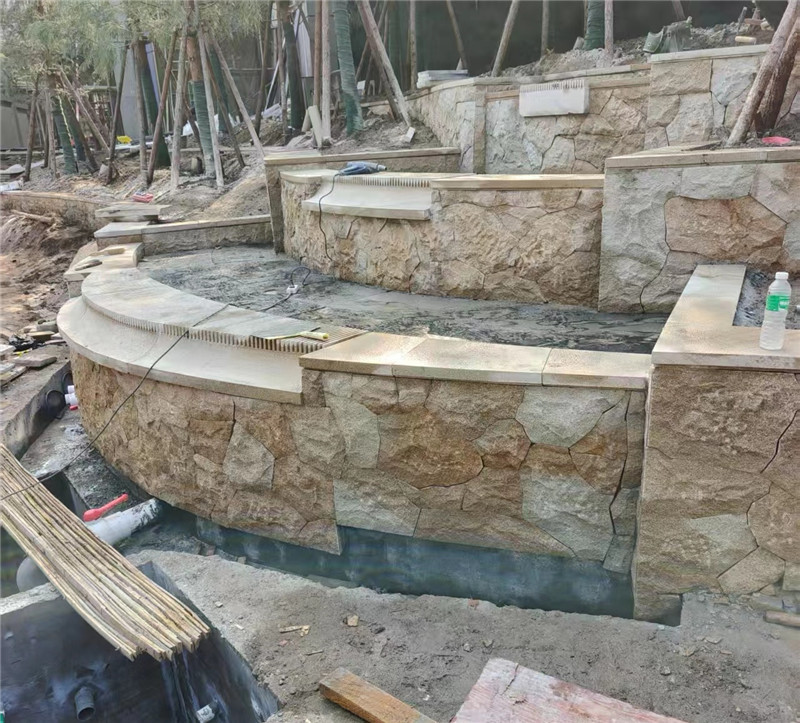 柏坡凰石皮墙文化石 不规则柏坡黄碎拼石 园林乱石铺地石 