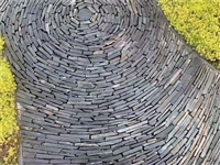 奢华风 旱溪石文化石景墙 不规则青石板碎拼石 黑色流水石