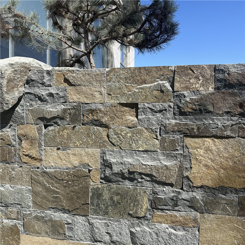 室外铺装 中国黑石皮墙文化石 不规则碎拼石石材 石灰皮原石