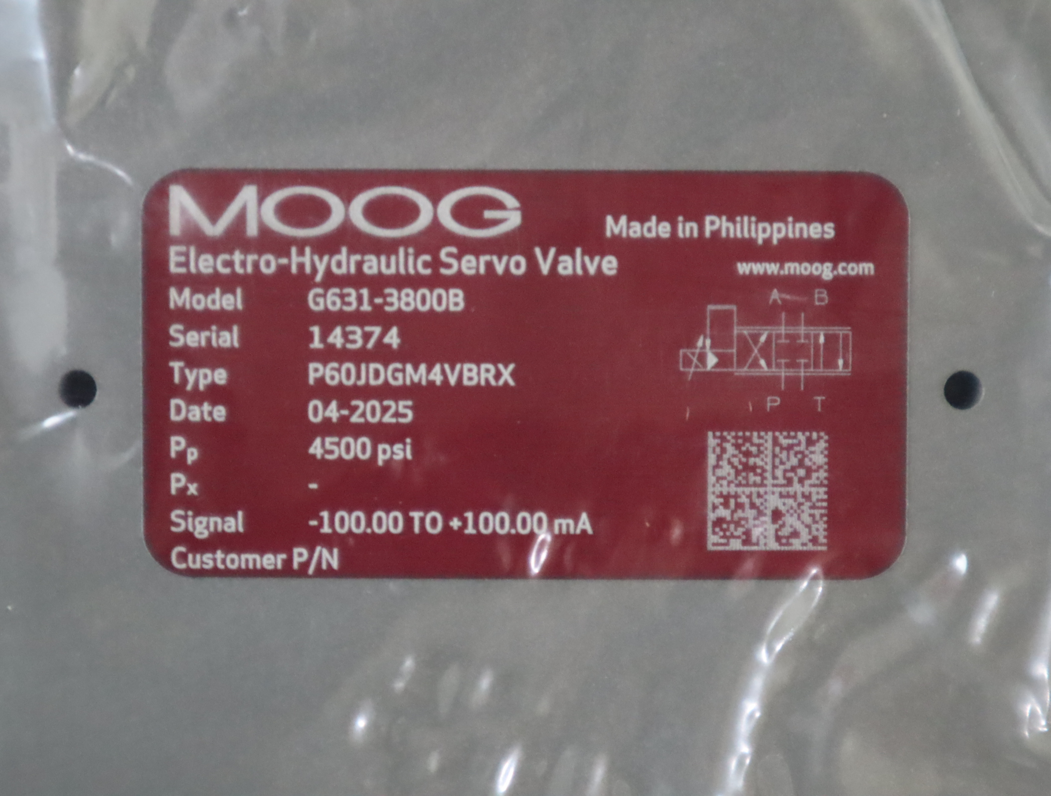 美国MOOG穆格伺服阀 菲律宾生产 G631-3800B P60JDGM4VBRX 