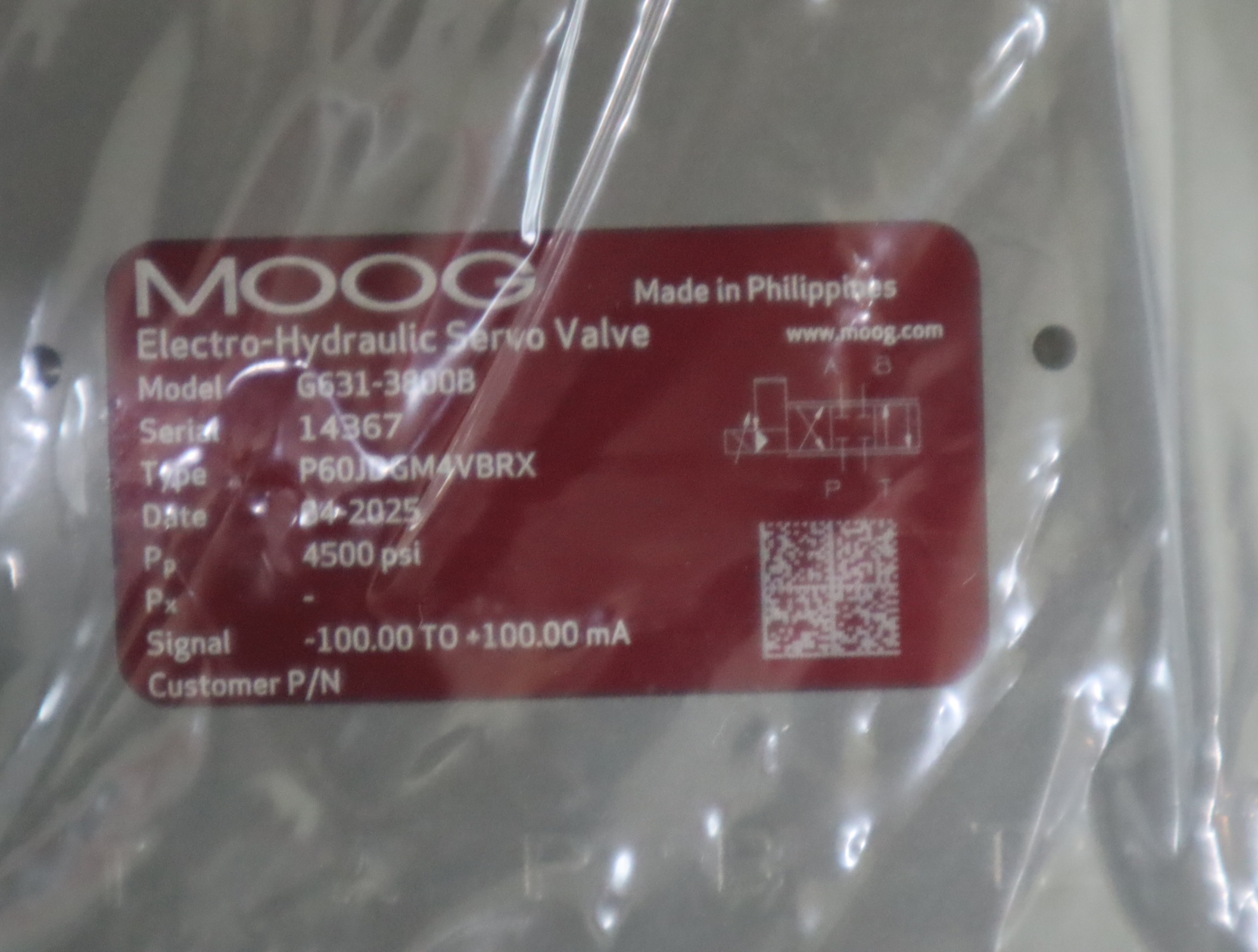 美国MOOG穆格伺服阀 菲律宾生产 G631-3800B P60JDGM4VBRX 