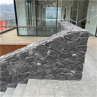 岛台侧面 黑色碎拼石 乱形石片石文化石 天然板岩冰裂纹石材