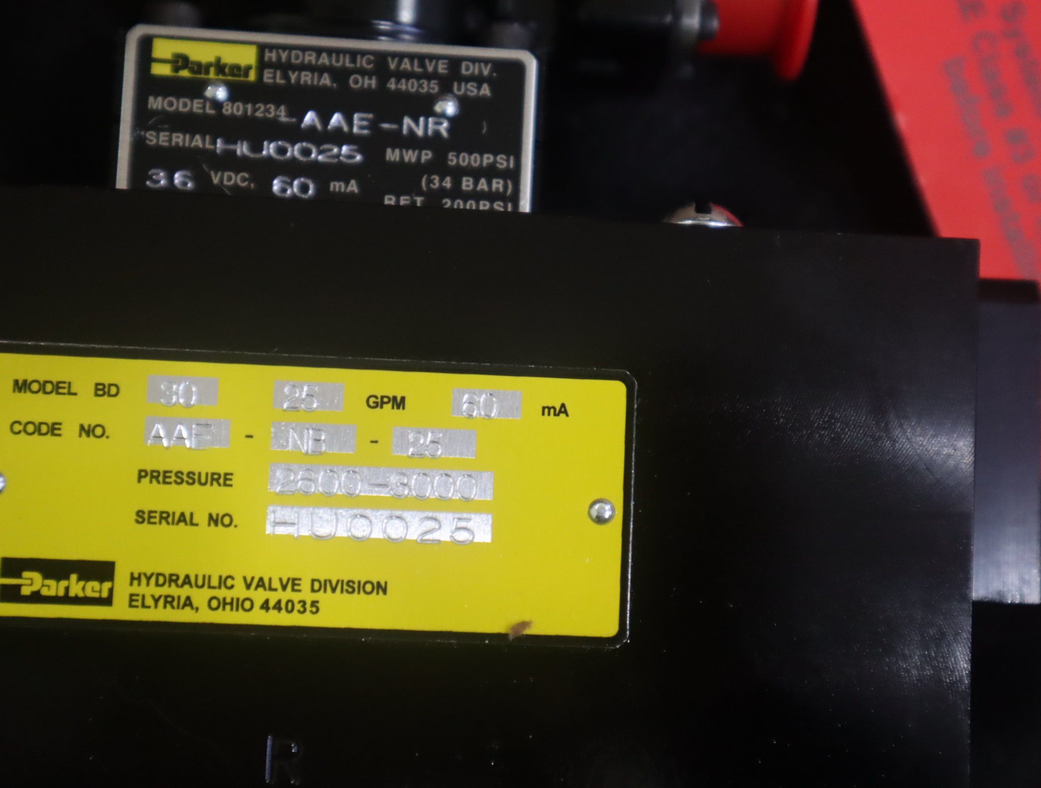 BD30AAENB25 派克PARKER伺服阀 BD30 25GPM 60mA 2600-3000 HU0030