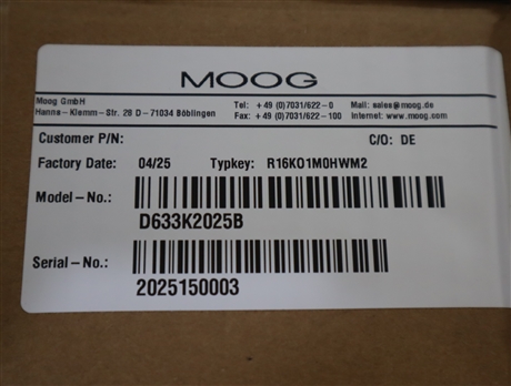 D633K2025B R16KO1M0HWM2 美国穆格MOOG伺服阀 MOOG GmbH