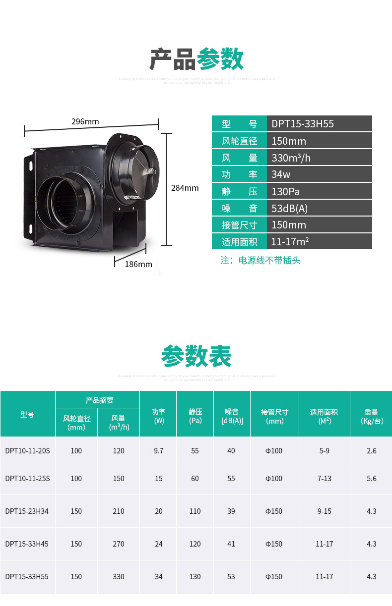 北京绿岛风分体式管道换气扇DPT15-23H35，DPT15-33H45，33H55