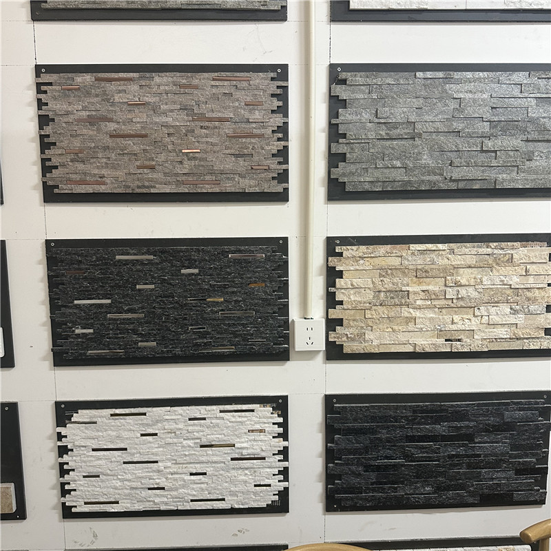 外墙背景 黑石英文化石墙面砖 黑色波浪纹流水石 不规则碎拼石