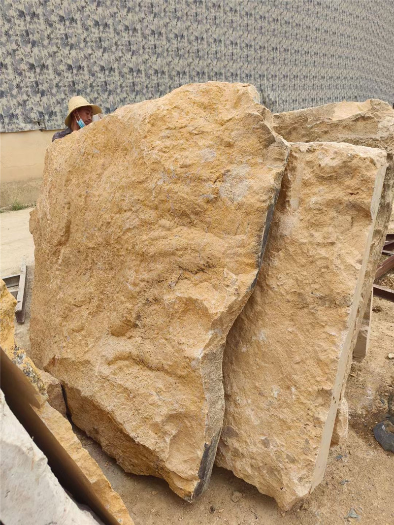 室外景墙 柏坡黄石皮墙文化石 天然原石背景墙 柏坡凰景观石 