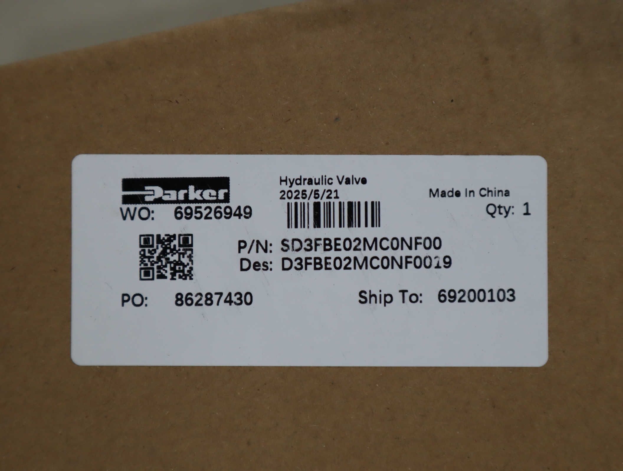 D3FBE02MC0NF0019 美国派克PARKER比例阀SD3FBE02MC0NF00