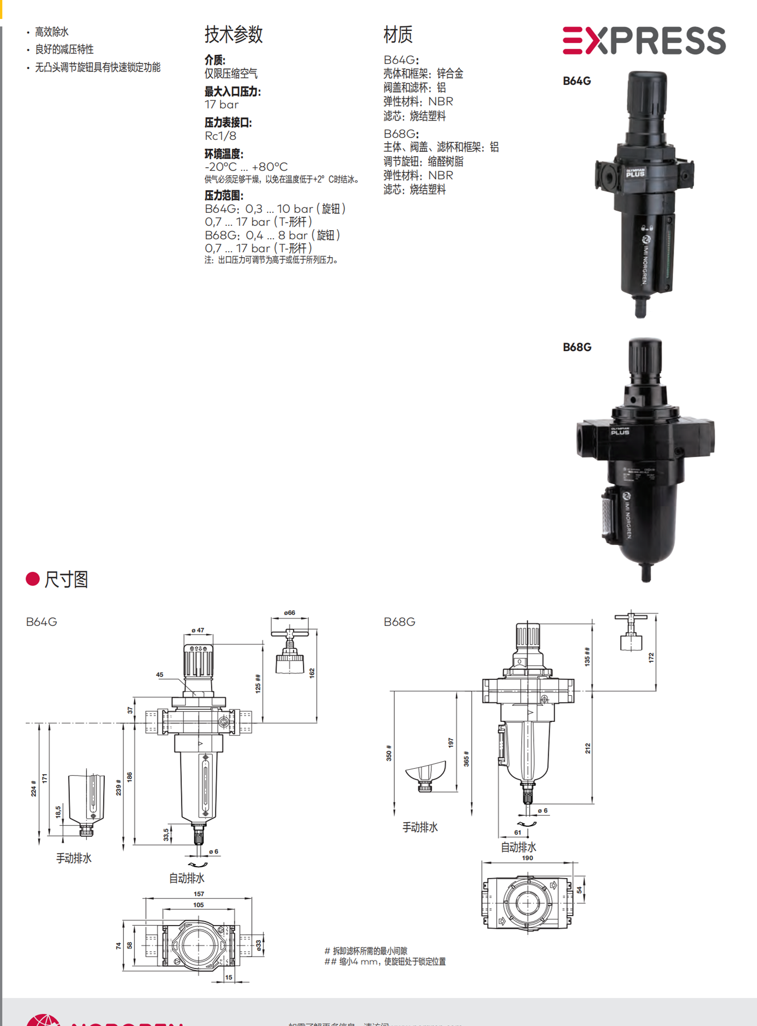 NORGREN过滤减压阀B73G-3BK-QD1-RFN