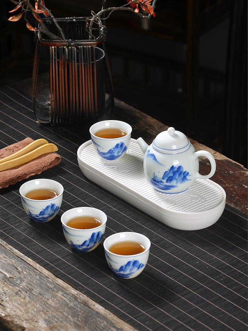 合燊 手绘釉下青花瓷功夫茶具套装家用高档办公陶瓷旅行茶器具礼盒