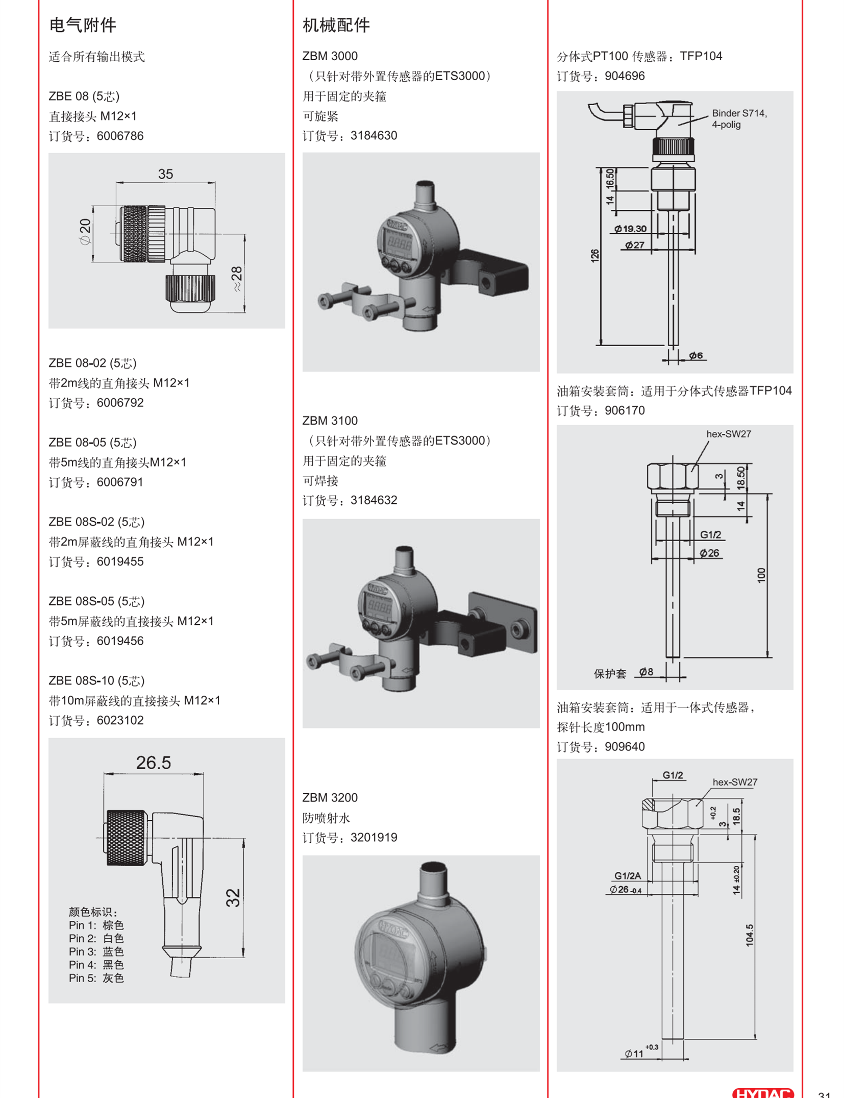 产品描述HYDAC液位计EDS 3446-2-0400-000