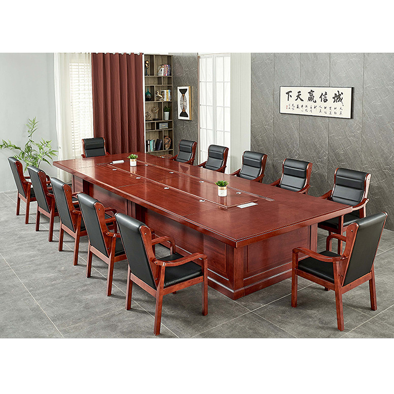 新中式会议桌长桌培训桌洽谈油漆贴木皮桌办公桌开会方形实木桌