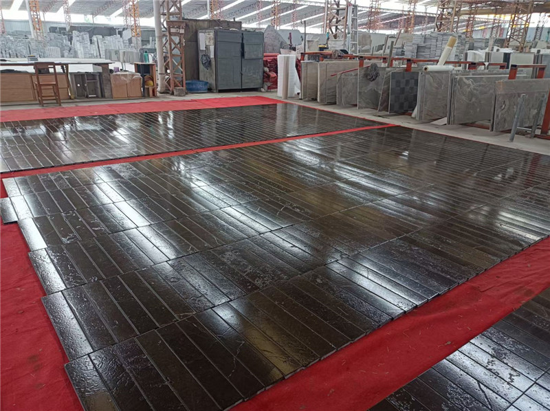 20*20古典黑莱姆石罗马拼 少林黑加刷黑条石 黑色铺地碎拼石