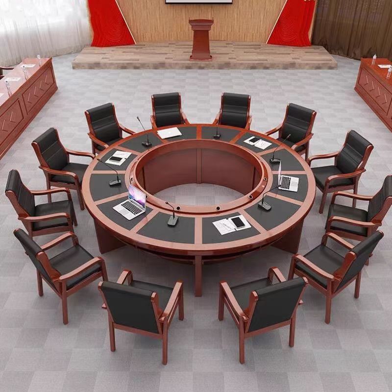 大型圆形会议桌油漆实木多人开会圆桌3米会议室桌椅室会议