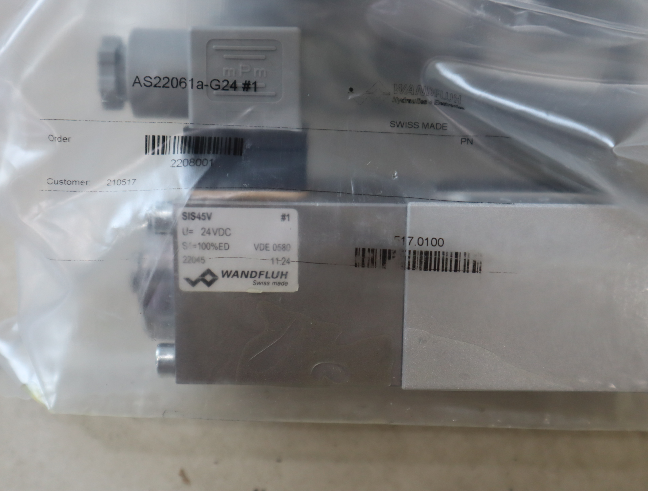 AS22061a-G24 #1 瑞士WANDFLUH万福乐液压阀 SWISS MADE