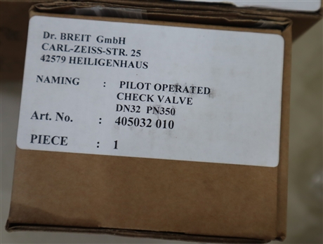 405032010 Dr.BREIT GmbH 德国单向阀VALVE DN32 PN350