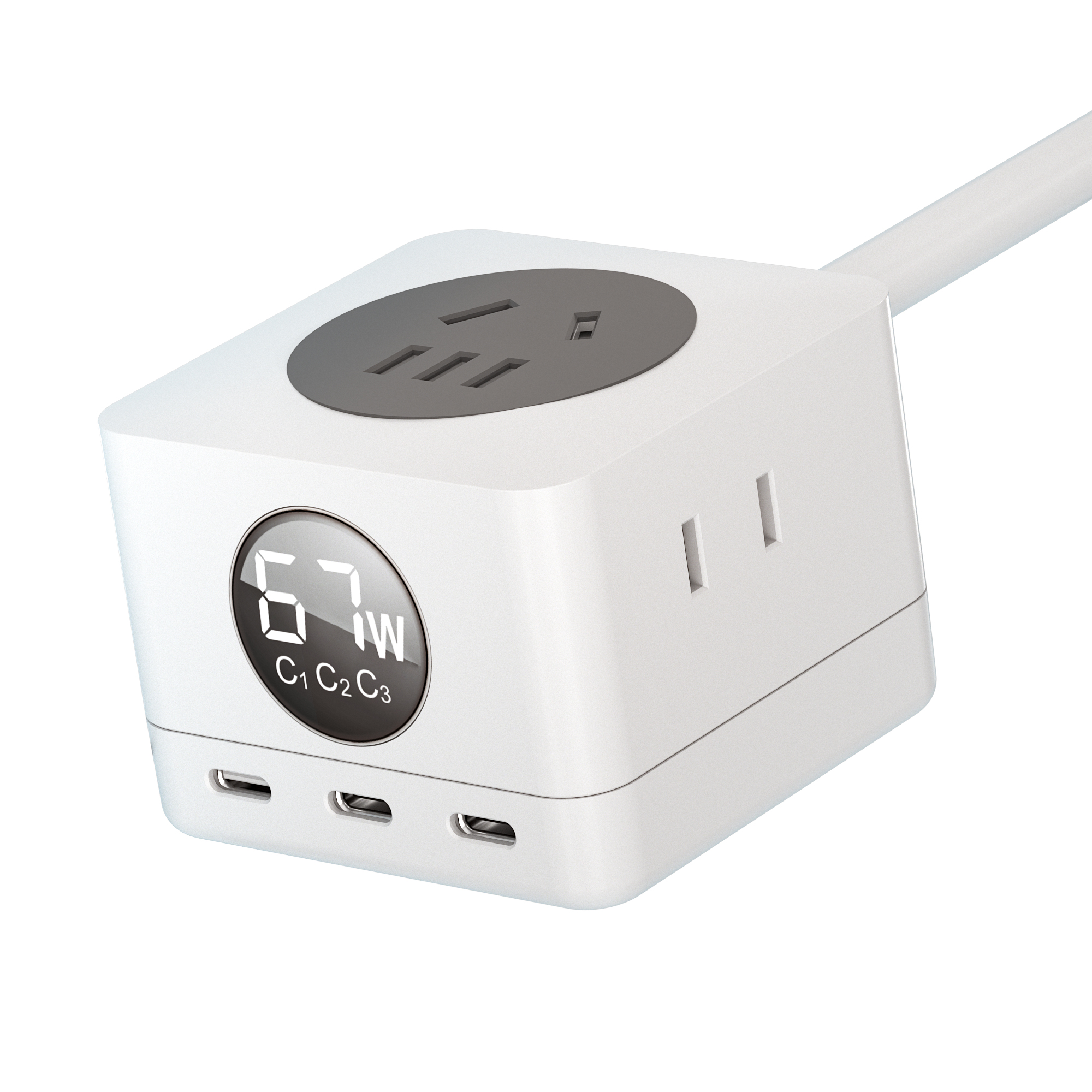 多功能USB带线智能排插2500w多孔开关 67W PD快充充电器 