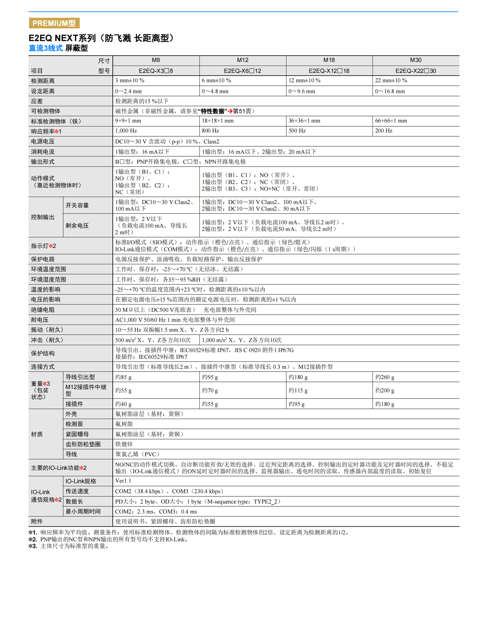 OMRON标准型接近传感器XS3F-M8PVC3S2M