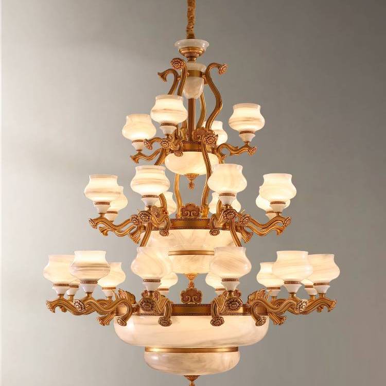 樊灯5022艺术欧式风格铜新中式长吊灯复古禅意客厅楼梯别墅灯具