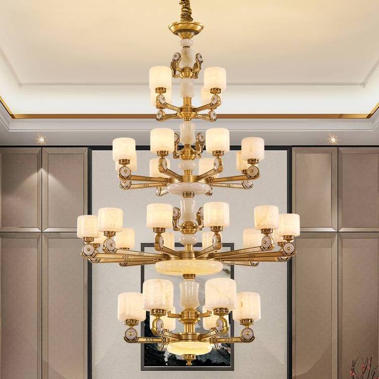 樊灯6092新中式全铜客厅现代简约中国风 大气别墅中空楼梯长吊灯