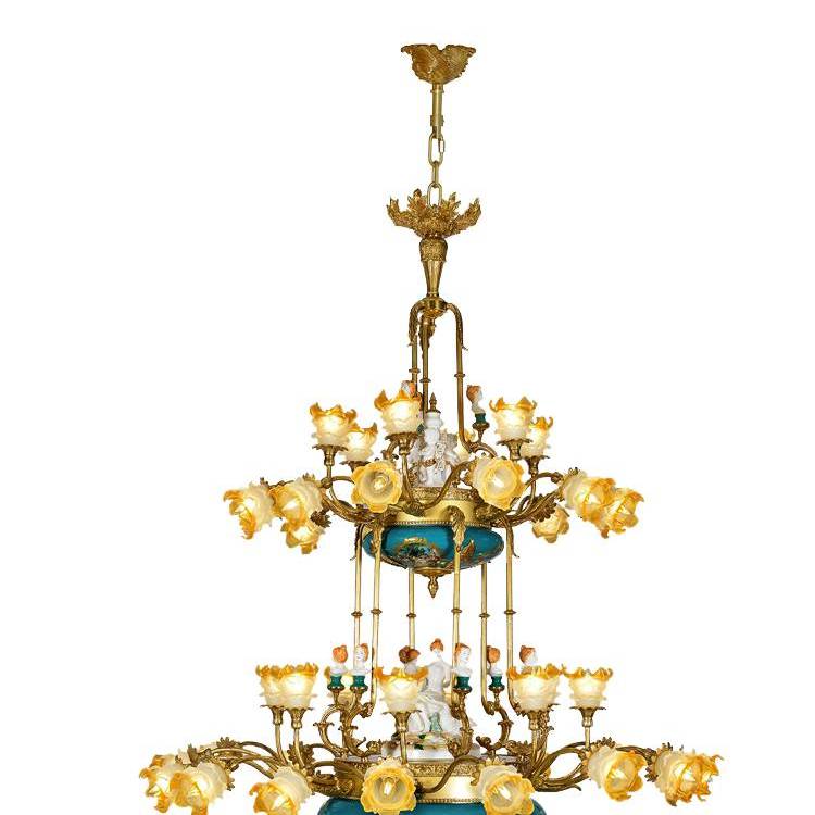 客厅灯楼梯灯欧式全铜吊灯客厅 大气奢华美式餐厅法式陶瓷灯具