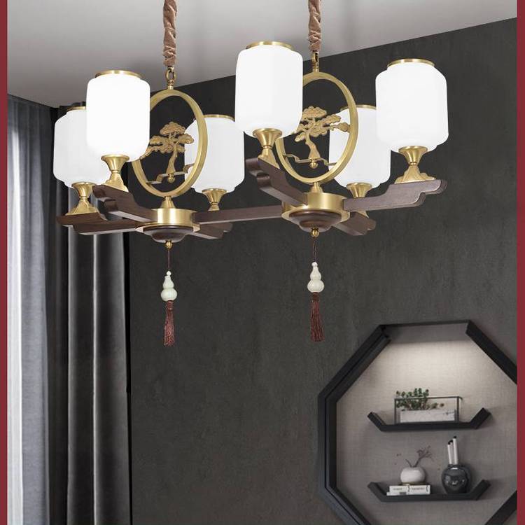 樊灯6301卡唛隆乌金实木订制新中式客厅吊灯2023中国风铜灯具