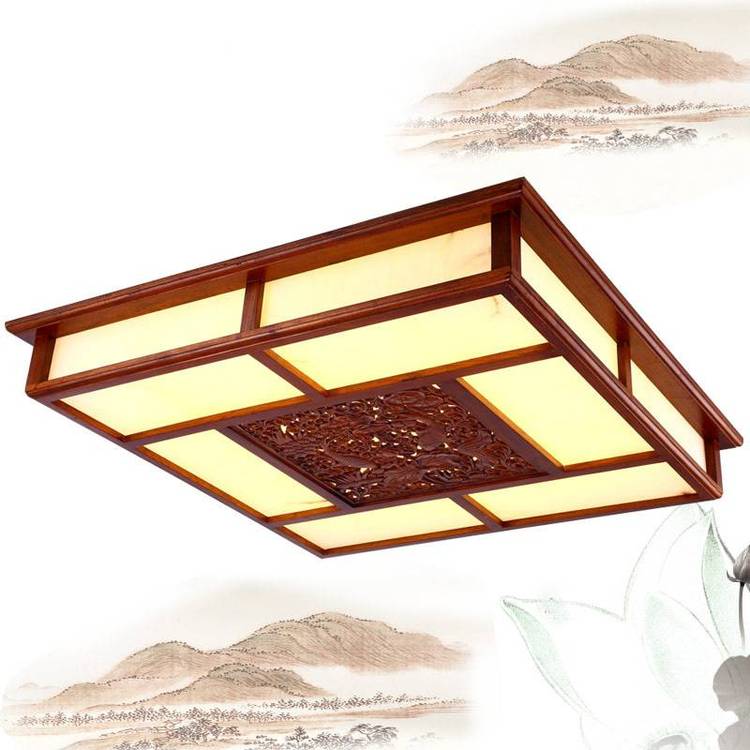 樊灯X28铜红木别墅玉石仿云石灯 花梨吸顶客厅卧室中式灯