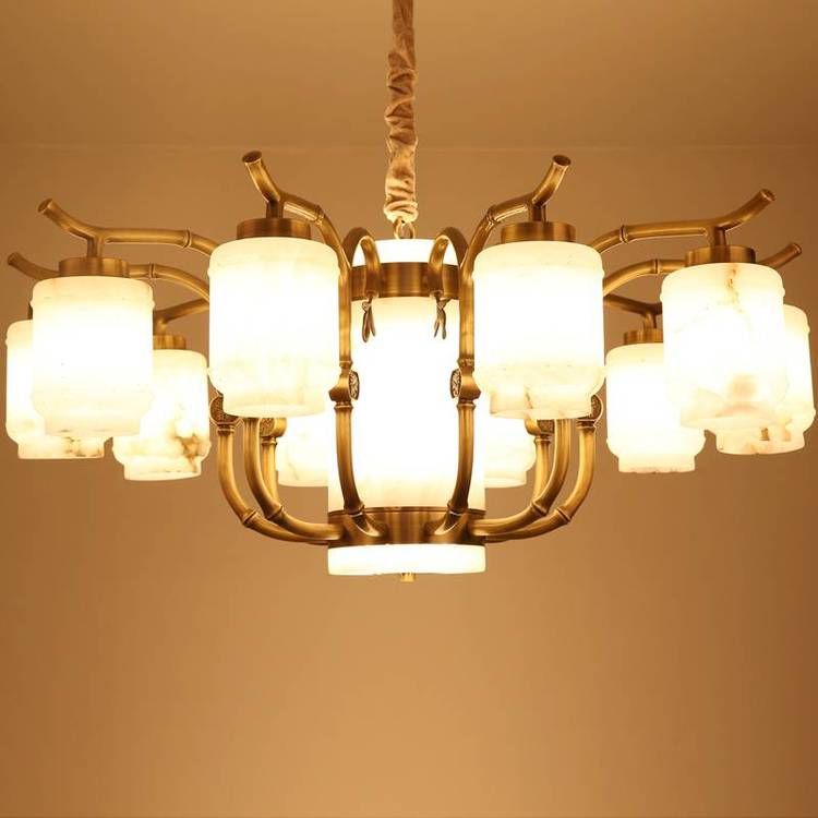 樊灯5230欧式客厅复古铜材云石灯罩 现代简约家用餐厅复式楼艺术灯