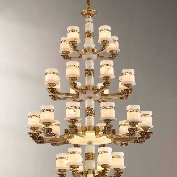 樊灯6108复古全铜禅意天然云石玉石艺术灯具 客厅大吊灯书房茶室