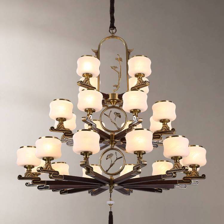 樊灯F30新中式吊灯铜玉石中国风客厅餐厅复古灯饰