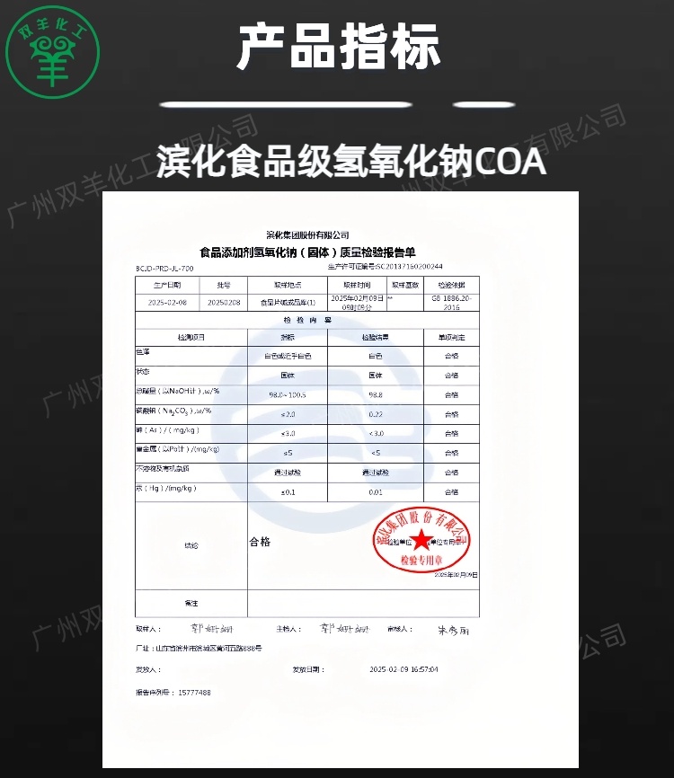 滨化食品级氢氧化钠 离子膜98.5%食品片碱