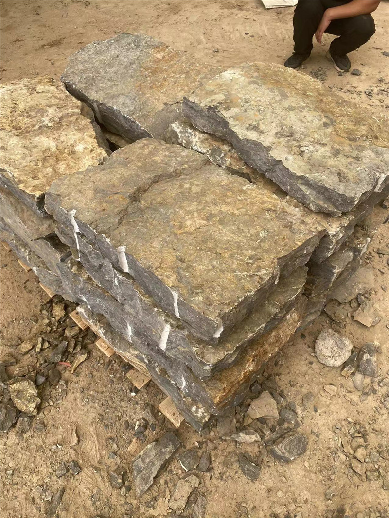 园林景观 黄锈色块石垒墙石 高粱红砌墙石 景观毛石墙