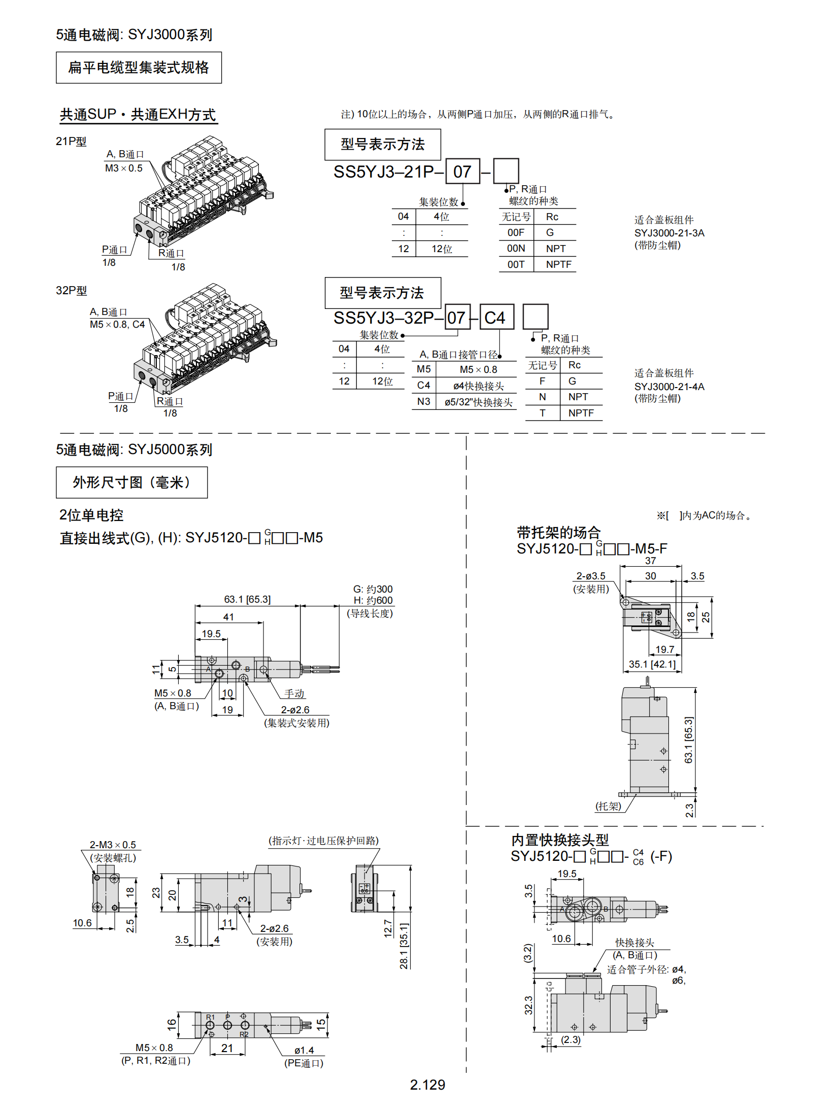 SY7140-5DZ两位五通电磁阀SY5120-5G-C8