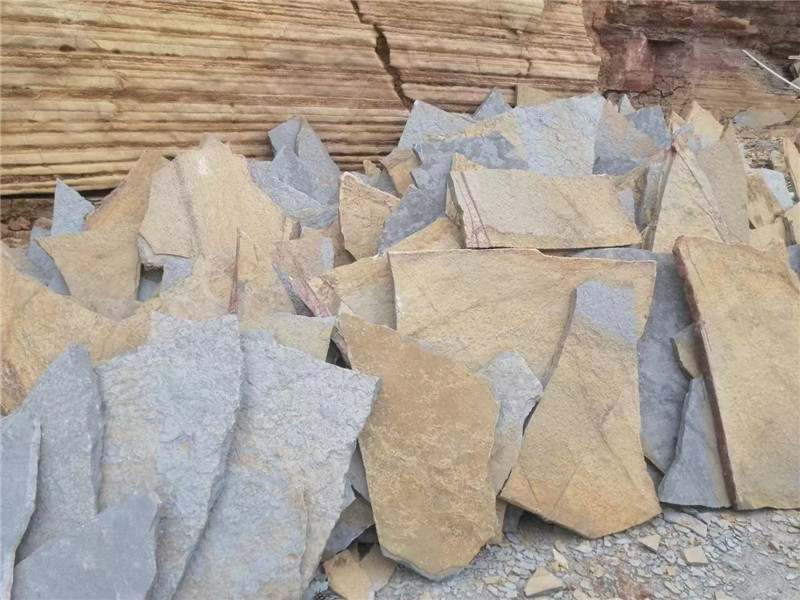 乡村田园 片石景观墙 黄木纹板岩碎拼石 满天星水泥文化石 